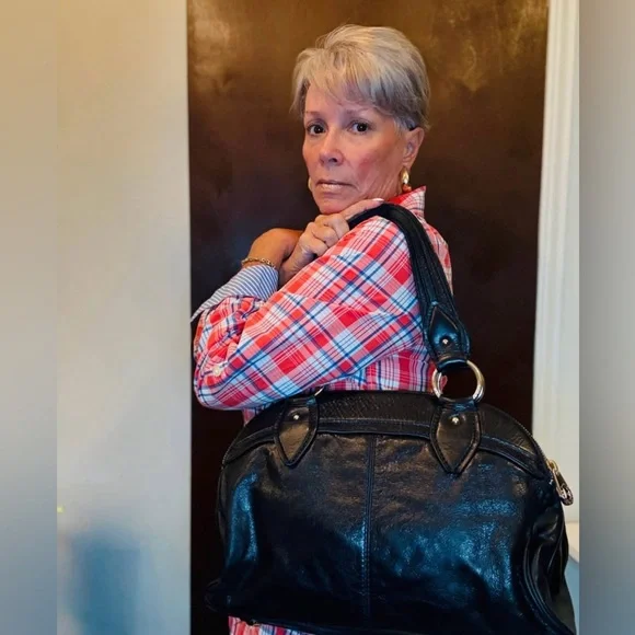 Marc Jacobs Distressed
Leather Signature Satchel - 
Dark Navy Large Soft Slouchy - Picture 9 of 13